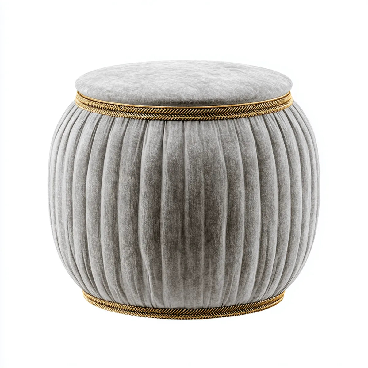 Pouf basso rotondo grigio in velluto di poliestere Ø40 x H40 cm con imbottitura in schiuma PU