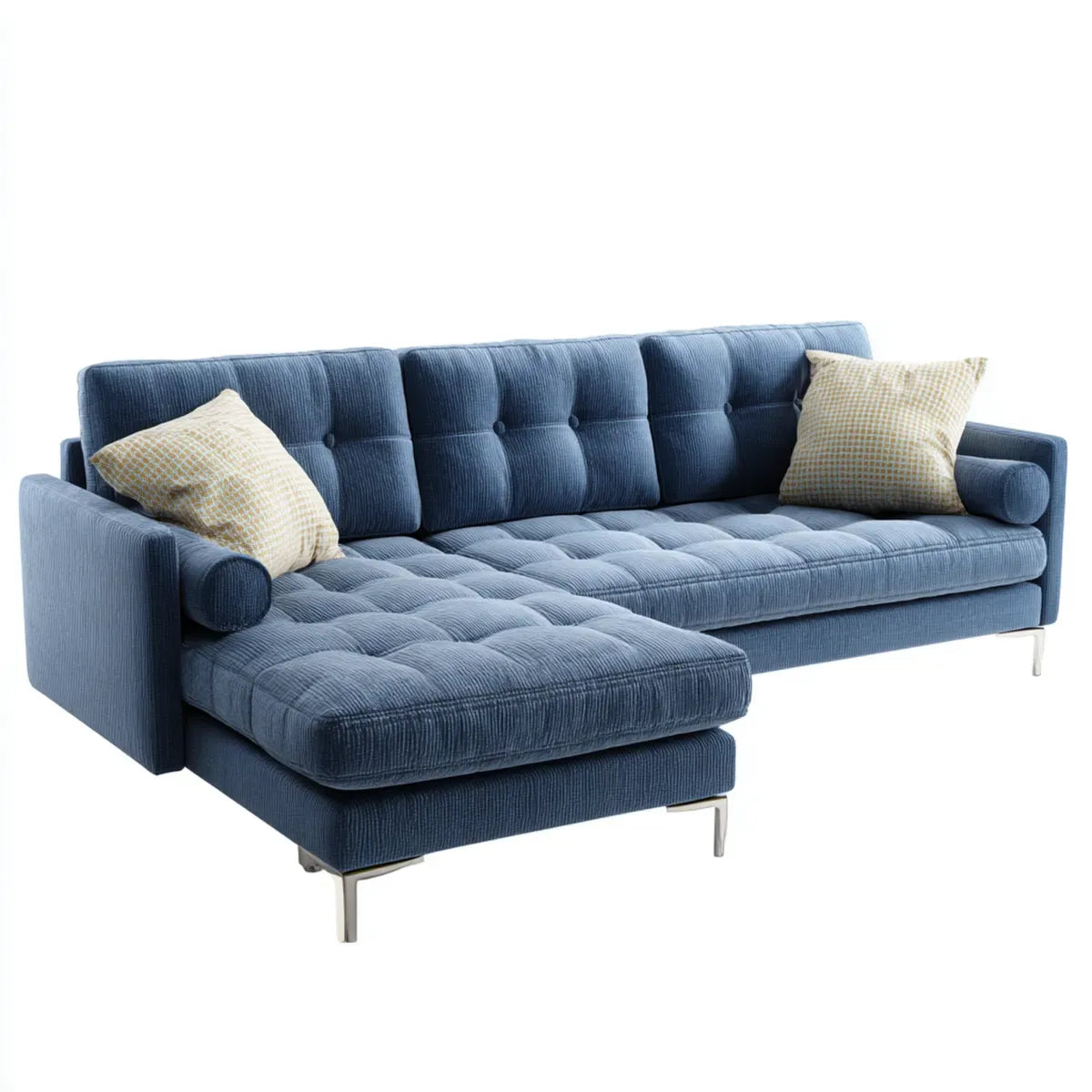 Divano angolare con chaise longue sinistra blu in velluto a coste 260 x 160 x 85 cm