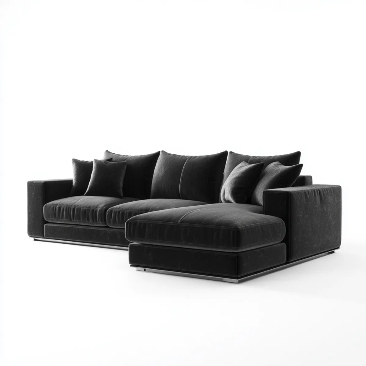 Divano angolare con chaise longue nero 3 posti in velluto di poliestere 285 x 165 x 85 cm