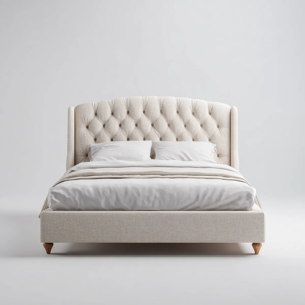Letto matrimoniale imbottito beige 160 x 200 cm in poliestere con testiera capitonné rettangolare