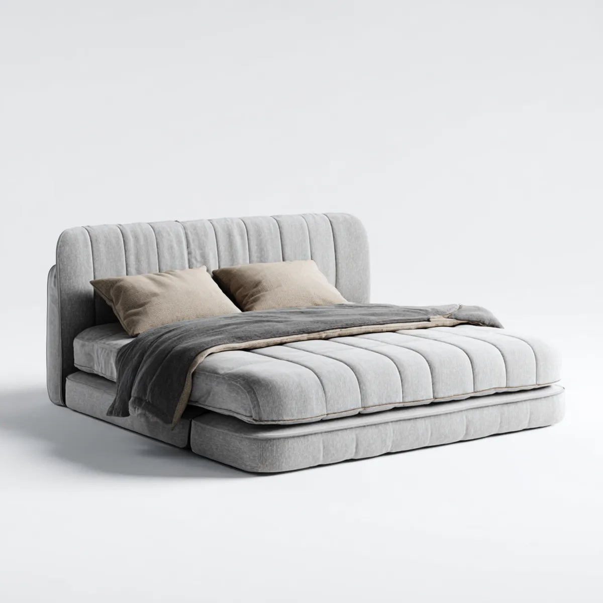 Letto matrimoniale imbottito grigio chiaro 180 x 200 cm in velluto di poliestere rettangolare