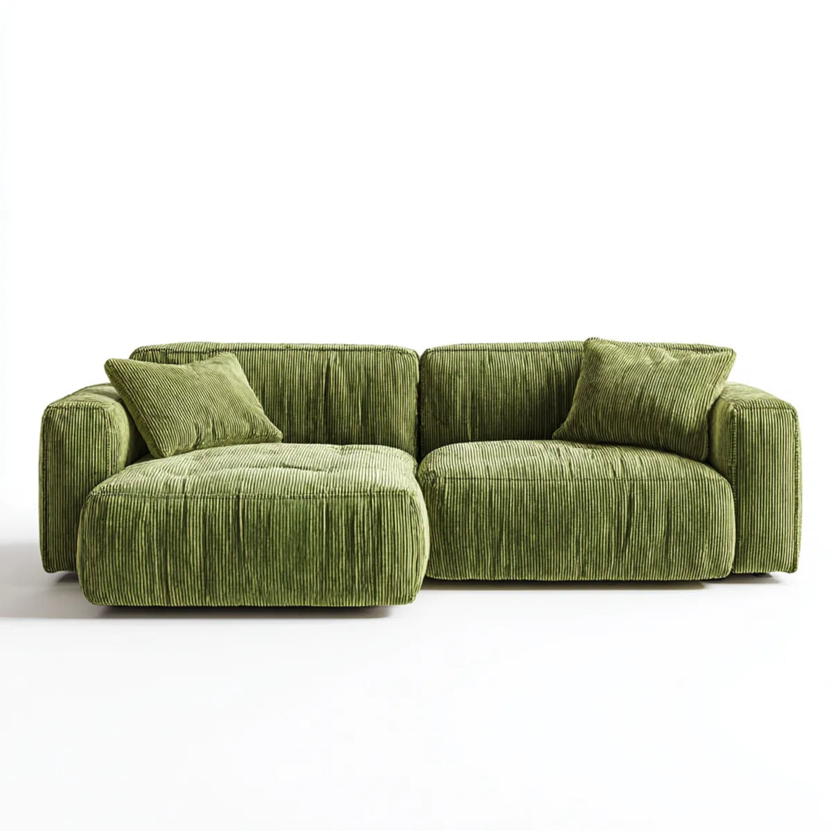 Divano angolare 3 posti con chaise longue verde in velluto a coste di poliestere 240 x 150 x 85 cm