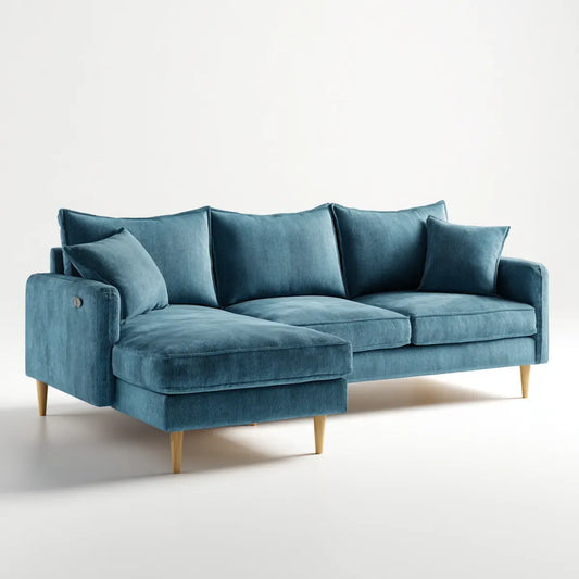 Divano angolare con chaise longue blu petrolio in velluto a coste 260 x 160 x 85 cm