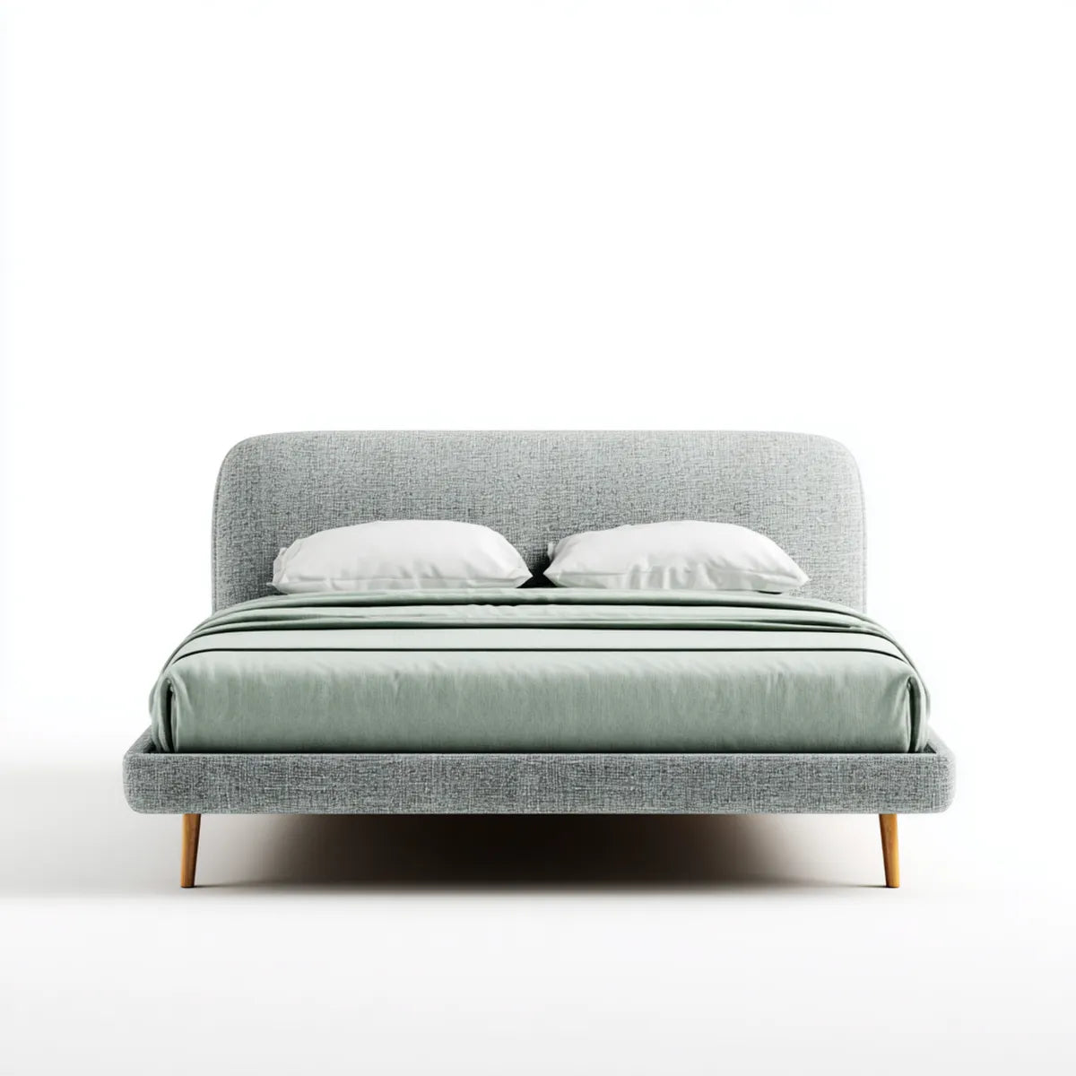 Letto matrimoniale imbottito grigio 160 x 200 cm in poliestere con testiera arrotondata rettangolare