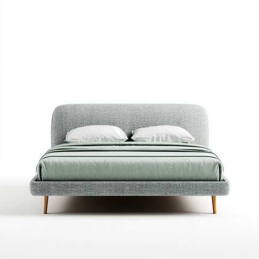 Letto matrimoniale imbottito grigio 160 x 200 cm in poliestere con testiera arrotondata rettangolare