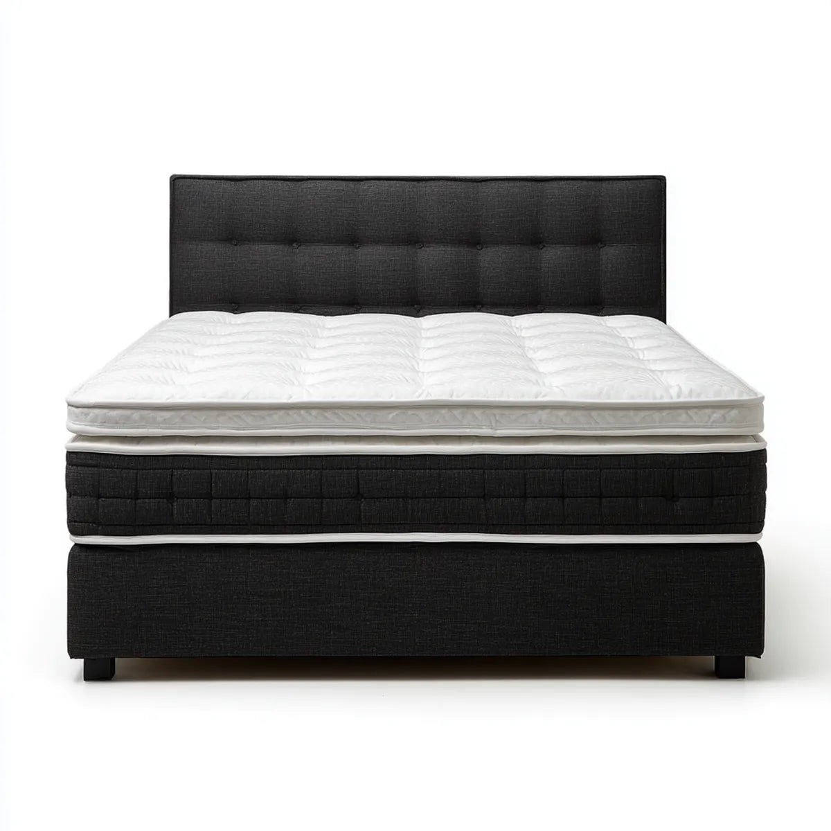 Letto matrimoniale boxspring nero 180 x 200 cm con materasso a molle insacchettate rivestimento in poliestere forma rettangolare