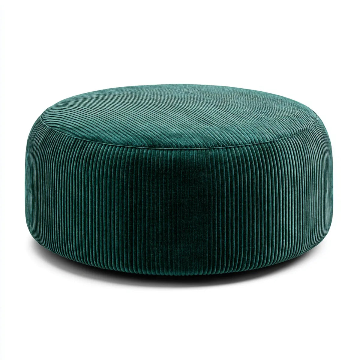 Pouf basso rotondo verde scuro in velluto a coste di poliestere Ø 60 x 35 cm