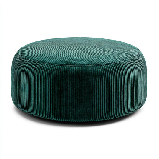 Pouf basso rotondo verde scuro in velluto a coste di poliestere Ø 60 x 35 cm