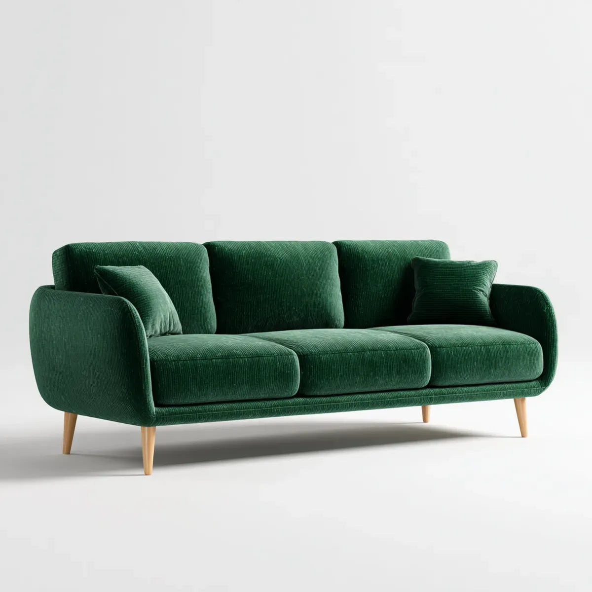 Divano 3 posti verde in velluto a coste di poliestere lineare 220 x 90 x 85 cm