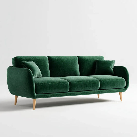 Divano 3 posti verde in velluto a coste di poliestere lineare 220 x 90 x 85 cm