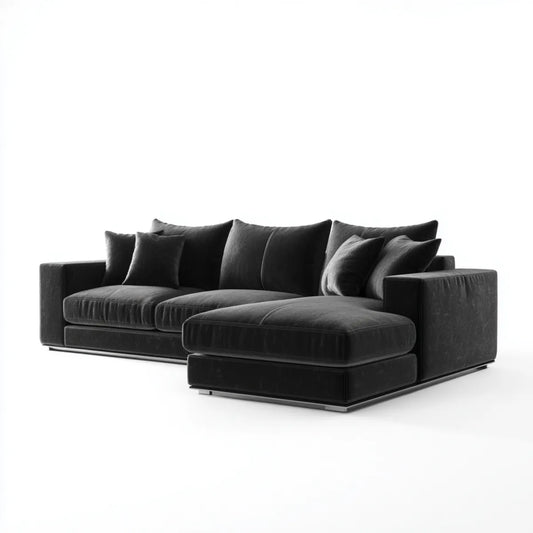 Divano angolare con chaise longue nero 3 posti in velluto di poliestere 285 x 165 x 85 cm