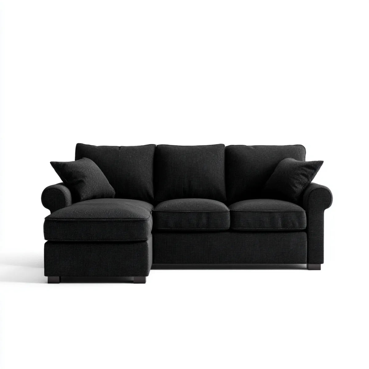 Divano angolare 3 posti con chaise longue sinistra nero 235 x 150 x 86 cm in poliestere forma a L