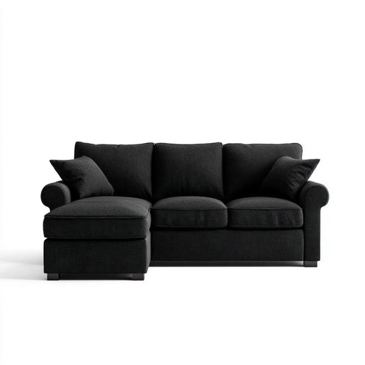 Divano angolare 3 posti con chaise longue sinistra nero 235 x 150 x 86 cm in poliestere forma a L