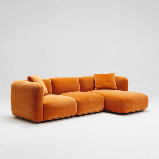 Divano angolare 3 posti arancione 285 x 165 x 76 cm in velluto di poliestere a L