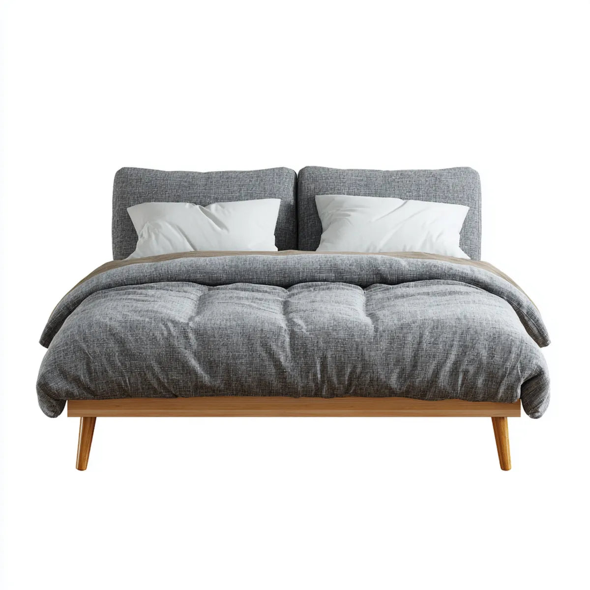 Letto matrimoniale imbottito grigio 160 x 200 cm in poliestere e legno massello rettangolare