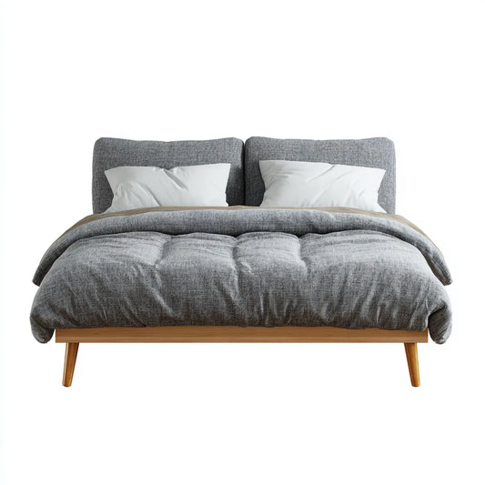 Letto matrimoniale imbottito grigio 160 x 200 cm in poliestere e legno massello rettangolare