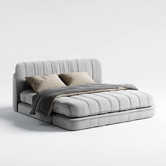 Letto matrimoniale imbottito grigio chiaro 180 x 200 cm in velluto di poliestere rettangolare