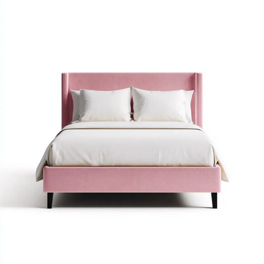 Letto matrimoniale imbottito rosa 160 x 200 cm in poliestere effetto velluto rettangolare