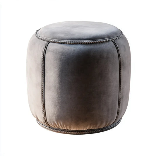 Pouf basso rotondo grigio in velluto di poliestere Ø 40 x 45 cm