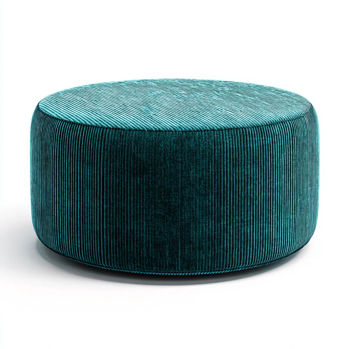 Pouf basso rotondo verde petrolio in velluto a coste di poliestere Ø60 x 35 cm