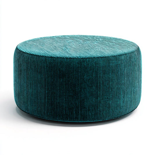 Pouf basso rotondo verde petrolio in velluto a coste di poliestere Ø60 x 35 cm