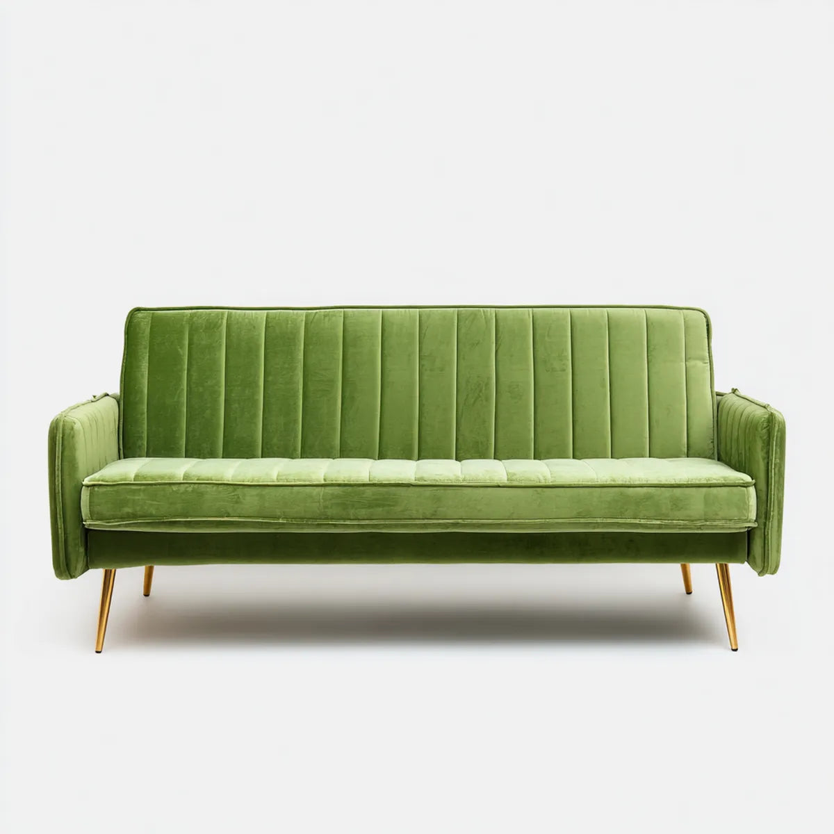 Divano 3 posti verde in velluto di poliestere con gambe in acciaio 190 x 80 x 85 cm rettangolare