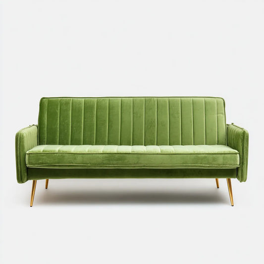 Divano 3 posti verde in velluto di poliestere con gambe in acciaio 190 x 80 x 85 cm rettangolare