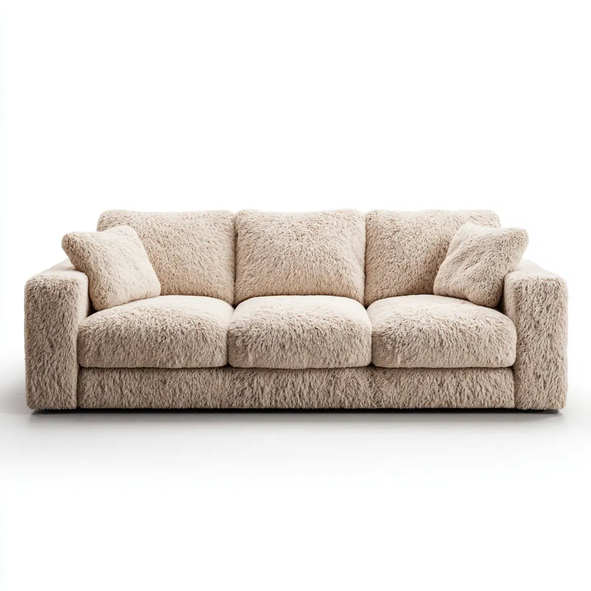 Divano 3 posti beige in poliestere a pelo lungo lineare 220 x 95 x 85 cm