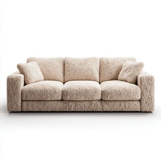Divano 3 posti beige in poliestere a pelo lungo lineare 220 x 95 x 85 cm