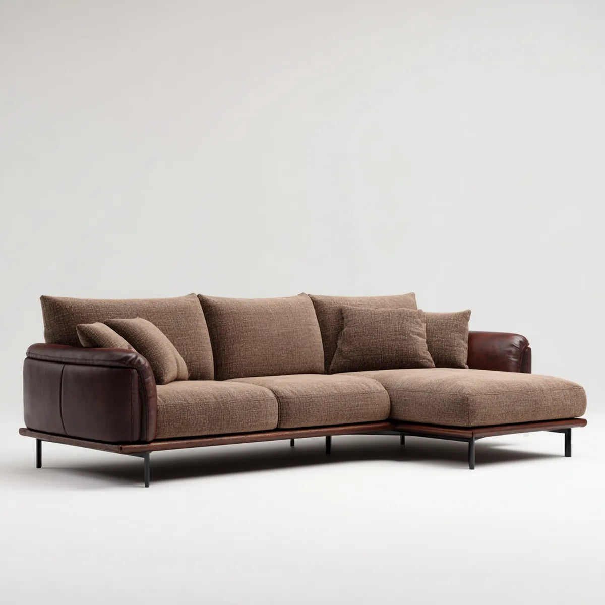 Divano con chaise longue laterale marrone e tortora 280 x 160 cm in poliestere e PU rettangolare