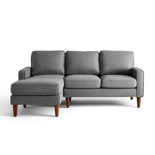 Divano angolare 3 posti con chaise longue sinistra grigio in poliestere 220 x 145 x 85 cm